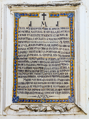 Inscripción en la Iglesia de Santa Clara de Sevilla