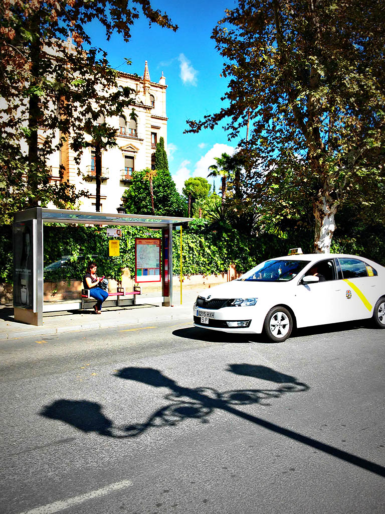 Taxi pasando por el Palacio de San Telmo
